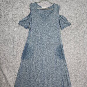 Soft Surroundings Electra Cold Shoulder Knit Maxi Dress Women's L Tall Blue Cozy